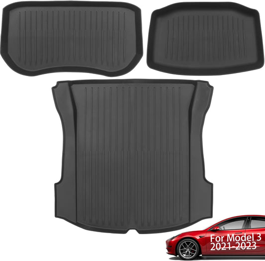 All Weather Cargo Liners for Tesla Model 3 (2017-2023), Front and Rear Trunk Mats for Tesla Model 3