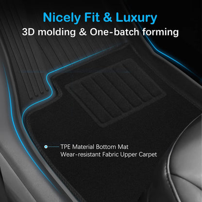 All Weather Waterproof TPE Floor Mat with Removable Anti-Slip Carpet for Tesla Model Y 2021-2024