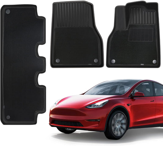 All Weather Waterproof TPE Floor Mat with Removable Anti-Slip Carpet for Tesla Model Y 2021-2024